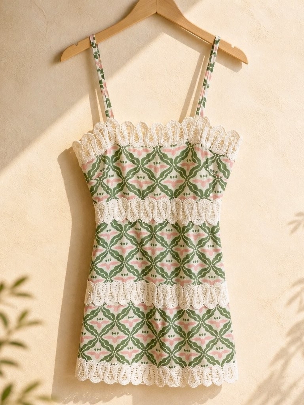 Floral Green & Pink Lace-Trim Slip Dress